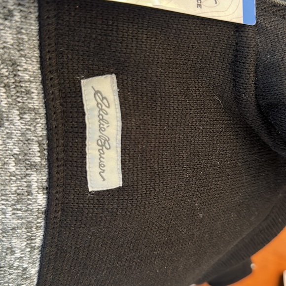 Eddie Bauer 1/4 zip sweater fleece, pockets, heather gray and black, NWT - Picture 4 of 6